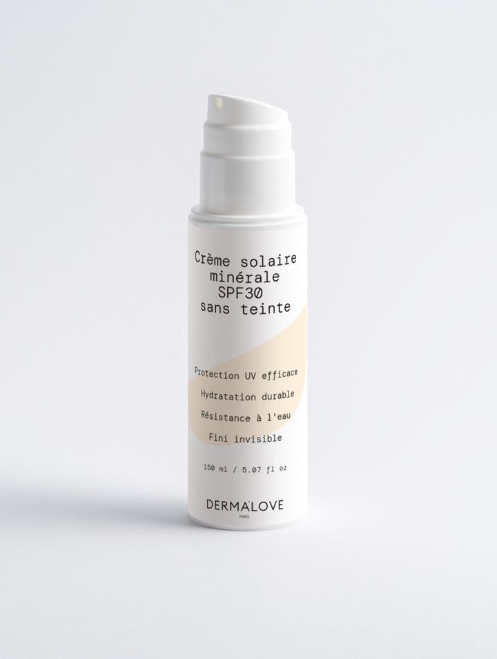 Crème solaire minérale SPF30 pour le visage et le corps, sans teinte